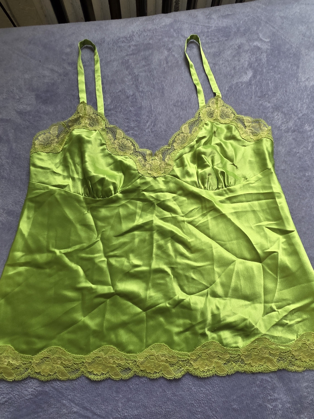 La SENZA Lime Green Satin Lace-Trim Slip Top
